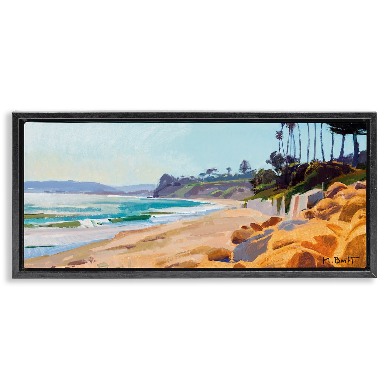 Stupell Industries Summer Beach Landscape Painting Framed Floater Canvas Wall Art